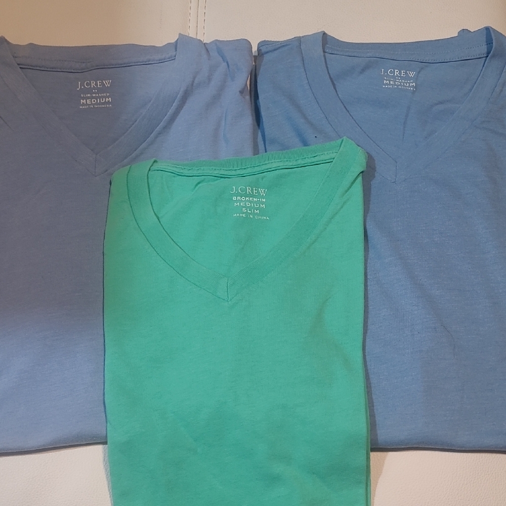 J. Crew Men's Washed Broken In V-Neck Tees - Blue and Green Trio